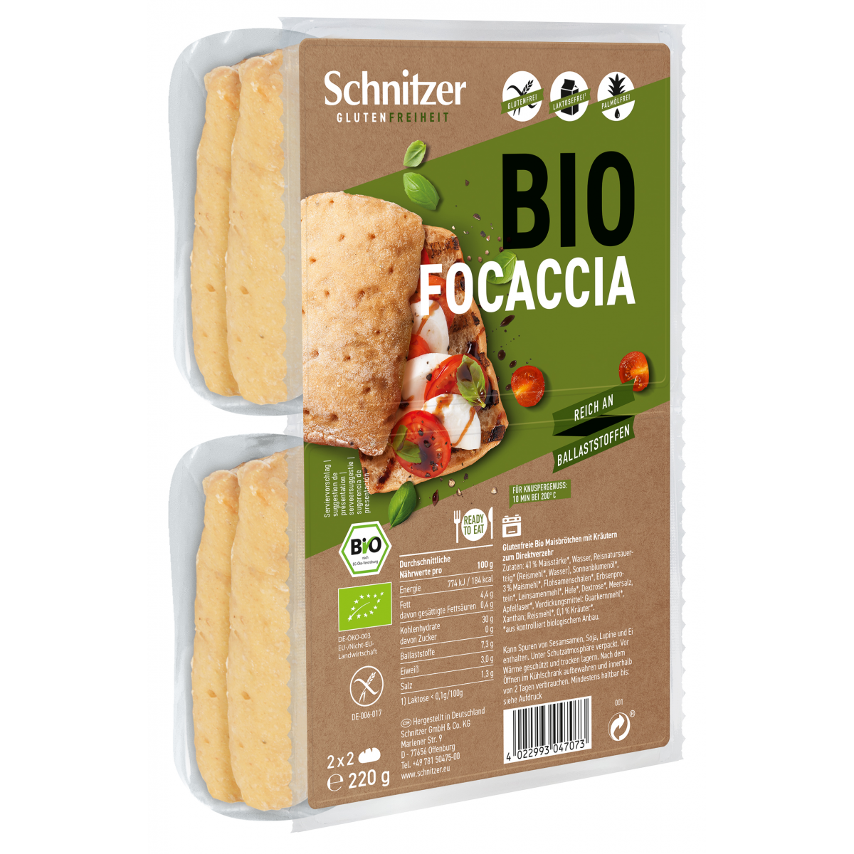 Schnitzer - Focaccia 4 Aufbackbrötchen glutenfrei