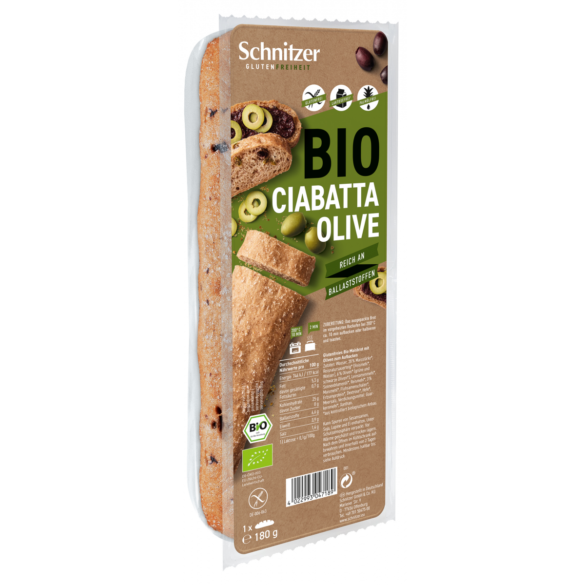 Schnitzer - Ciabatta Olive 2Aufbackbrote glutenfrei